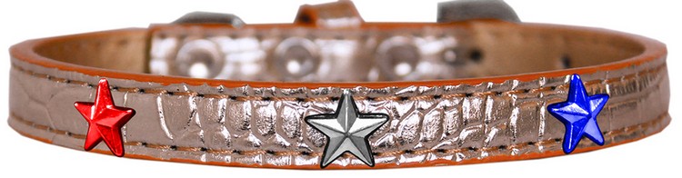 Red, White and Blue Star Widget Croc Dog Collar Copper Size 16